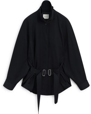 MASSIMO DUTTI 100% Wollen Jack Met Ceintuurdetail - Zwart
