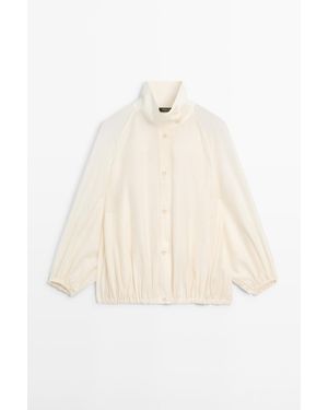 MASSIMO DUTTI Soepelvallend Bomberjack Met Pofmouwen - Wit