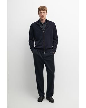 MASSIMO DUTTI Merino Wool Blend Zip-Up Knit Cardigan - Blue
