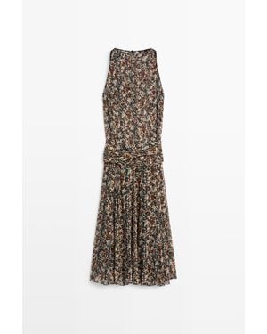 MASSIMO DUTTI Jurk Met Print En Ceintuurdetail - Naturel