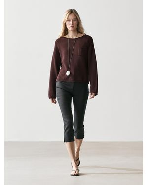 MASSIMO DUTTI Cotton And Linen Knit Sweater With Pocket Detail - Brown