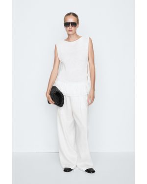 MASSIMO DUTTI Fringed Knit Top - White