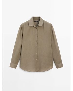 MASSIMO DUTTI Soepelvallend Overhemd Van Ramiemix - Naturel
