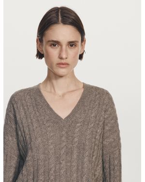 MASSIMO DUTTI Jersey Trenzado Cuello Pico - Gris