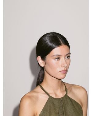 MASSIMO DUTTI 100% Linen Crossover Halter Top - Black