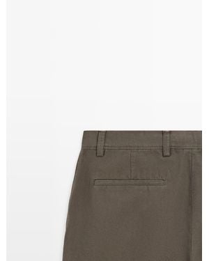 MASSIMO DUTTI Tapered Fit Cotton Trousers - Green