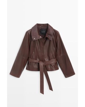 MASSIMO DUTTI Kort Jack Van Nappa-Leer Met Riem - Bruin