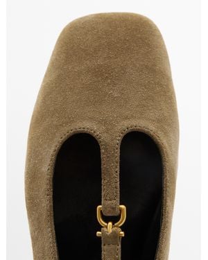 MASSIMO DUTTI Split Suede Ballet Flats With Instep Strap - Gray