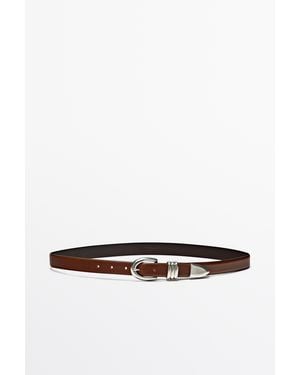 MASSIMO DUTTI Nappa Belt With Metal Detail - White