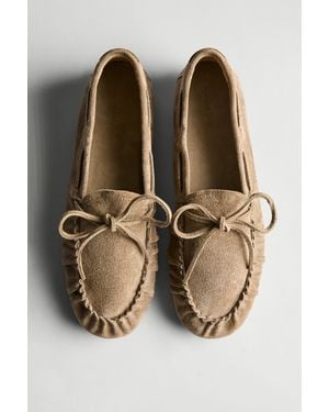 MASSIMO DUTTI Soft Leather Loafers With Gathered Detail - Multicolour