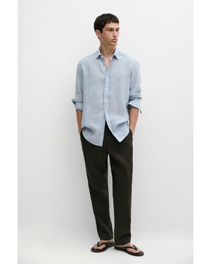 MASSIMO DUTTI 100% Linen Regular Fit Striped Shirt - Blue