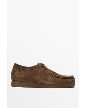 MASSIMO DUTTI Split Suede Leather Moc Toe Shoe - Brown