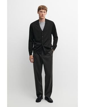 MASSIMO DUTTI Merino Wool Button-Up Cardigan - Black