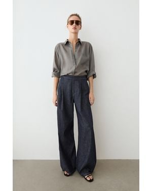 MASSIMO DUTTI Pantalón Semijogger Pliegues Con Algodón - Azul