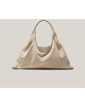 MASSIMO DUTTI Medium Split Suede Leather Shopper Bag - Natural