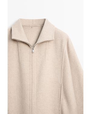 MASSIMO DUTTI Wool Blend Bomber Jacket - Natural
