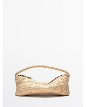 MASSIMO DUTTI Nappa Leather Woven Croissant Bag - Natural