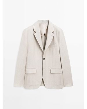 MASSIMO DUTTI 100% Linnen Kostuumblazer - Wit