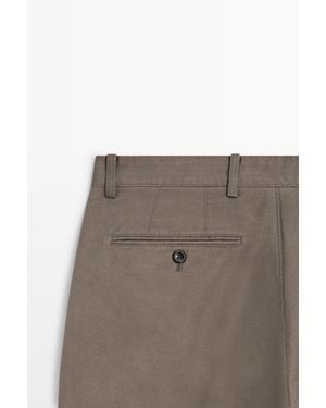 MASSIMO DUTTI Tapered Fit Cotton Linen Pants - Multicolor