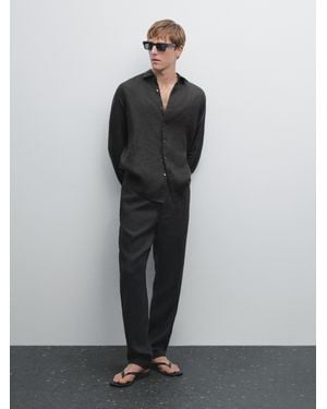 MASSIMO DUTTI Linen Jogger Fit Trousers - Black