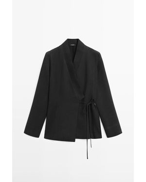 MASSIMO DUTTI Strakke Kimono Van Linnenmix - Zwart