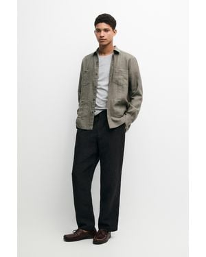 MASSIMO DUTTI Regular Fit 100% Linen Shirt With Pockets - Gray