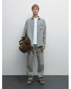 MASSIMO DUTTI Camisa Regular Fit Detalle Bolsillo - Gris