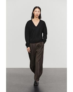 MASSIMO DUTTI Wool Blend Knit V-Neck Sweater - Black
