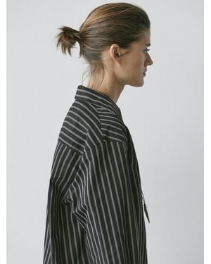 MASSIMO DUTTI Striped Cotton Blend Shirt - Gray