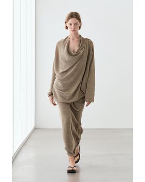 MASSIMO DUTTI Draped Knit Cape Cardigan - Brown