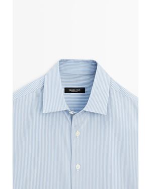 MASSIMO DUTTI 100% Cotton Striped Poplin Shirt - Blue