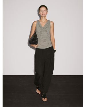MASSIMO DUTTI 100% Cotton Top With Draped Neckline - White
