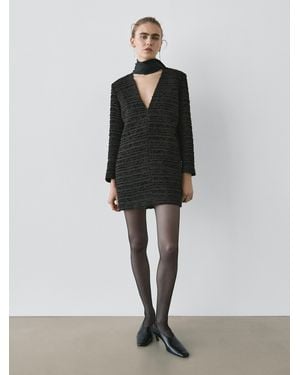 MASSIMO DUTTI Short Dress With V-Neck And Tie - Black