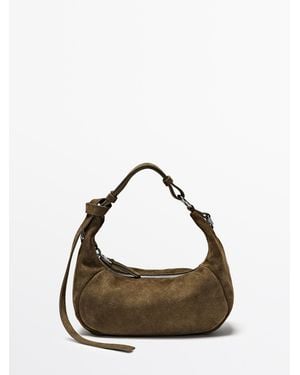 MASSIMO DUTTI Splitsuède Leren Tas Met Metalen Gesp - Bruin
