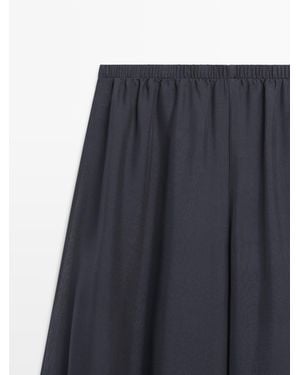 MASSIMO DUTTI Flowing Voluminous 100% Silk Pants - Blue