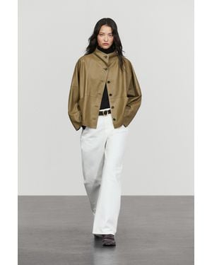 MASSIMO DUTTI Chaqueta Corta Cuello Subido Piel Napa - Verde