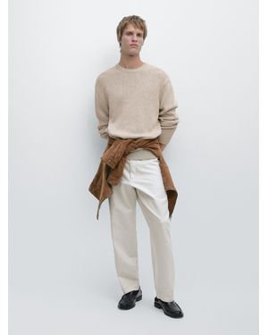 MASSIMO DUTTI Cotton And Linen Tapered Fit Pants - White