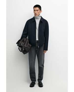 MASSIMO DUTTI Double-Knit Wool Blend Jacket - Blue