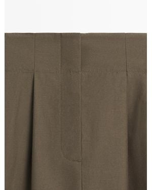 MASSIMO DUTTI Midi Skirt With Box Pleats - Green