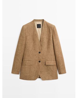 MASSIMO DUTTI Melange Kostuumblazer Van 100% Linnen - Naturel