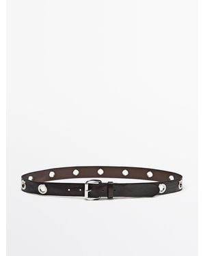 MASSIMO DUTTI Gürtel Aus Leder Mit Metallösen - Weiß