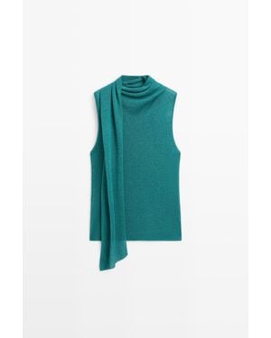 MASSIMO DUTTI Top Met Opstaande Kraag En Sjaaldetail - Groen