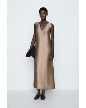 MASSIMO DUTTI Wide-Strap Midi Dress - Natural