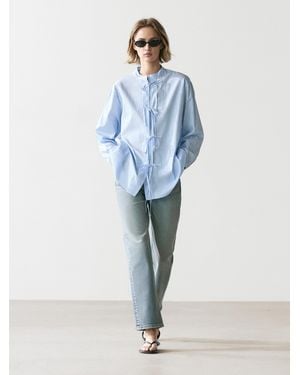 MASSIMO DUTTI 100% Cotton Striped Shirt - Blue