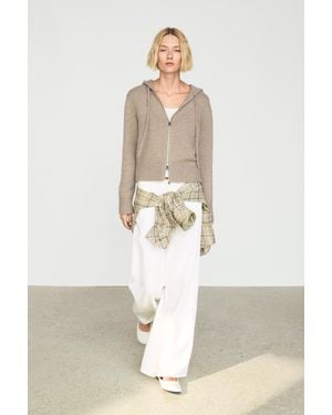 MASSIMO DUTTI 100% Cashmere Hooded Zip-Up Cardigan - White