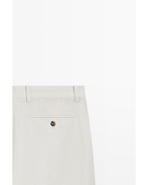 MASSIMO DUTTI Tapered Fit Cotton Linen Trousers - White