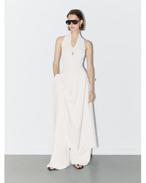 MASSIMO DUTTI Knit Halter Bodysuit With V-Neck - White