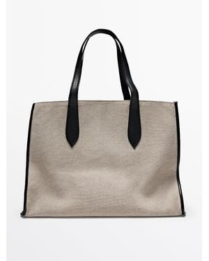 MASSIMO DUTTI Maxi-Tote-Bag-Tasche Aus Leder Und Gewebe - Natur
