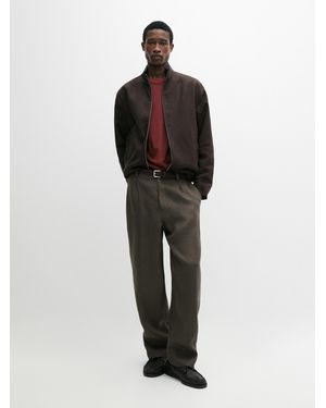 MASSIMO DUTTI Linen Trousers With Herringbone Detail - Green