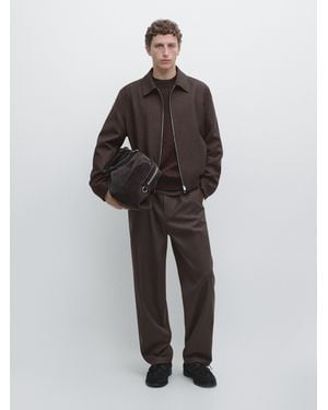 MASSIMO DUTTI 100% Wool Zip-Up Bomber Jacket - Braun